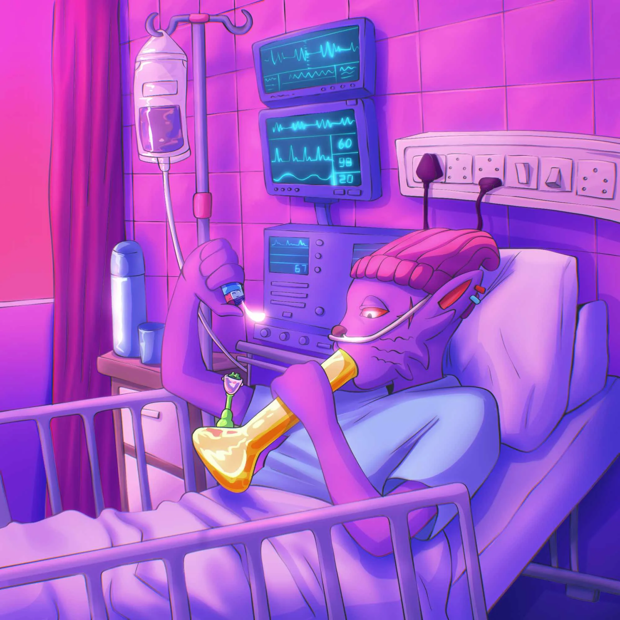 ICU Rip: a surreal hospital scene bathed in strange purple light